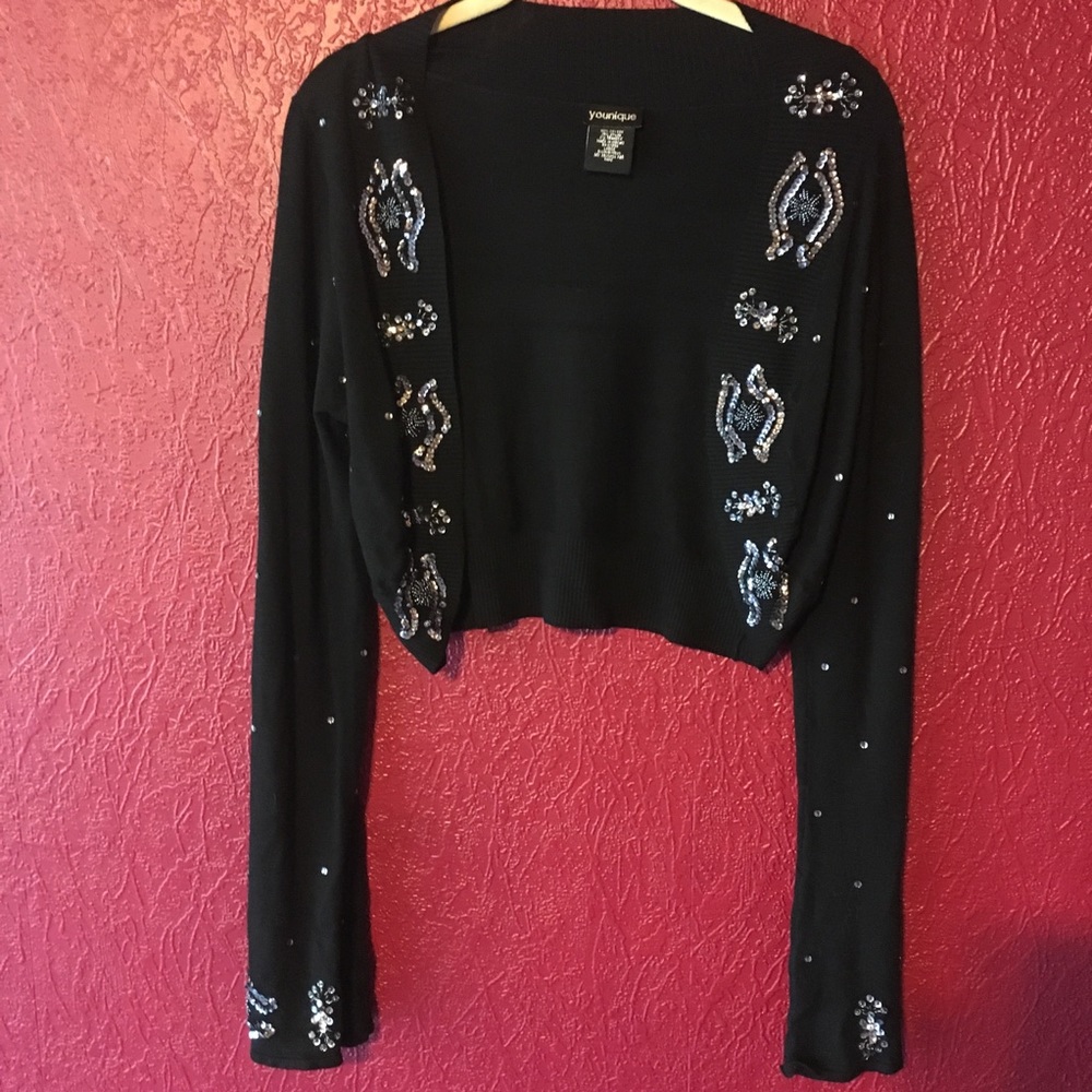 YOUNIQUE Sequined Bell Sleeve Bolero Sweater Sz L